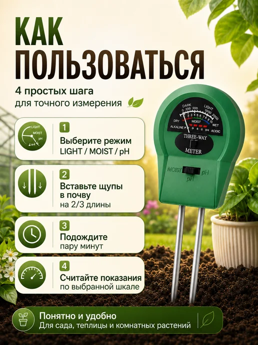 Фото товара 25505, ph метр кислотности и влажности почвы